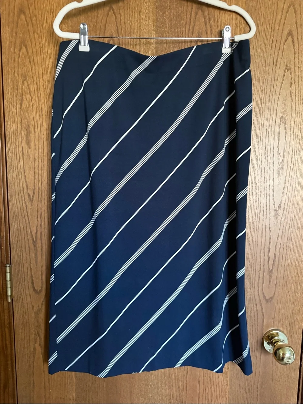 J. Jill Navy Midi Skirt with Diagonal White Stripes - Picture 1 of 3